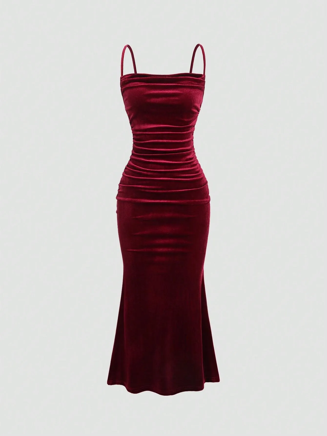 Ruched Burgundy Velvet Maxi Dress